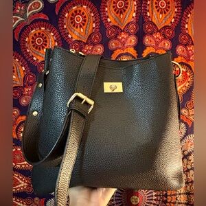 Mellow World Black Womens Faux Leather Carter Triple Compartment Crossbody Bag